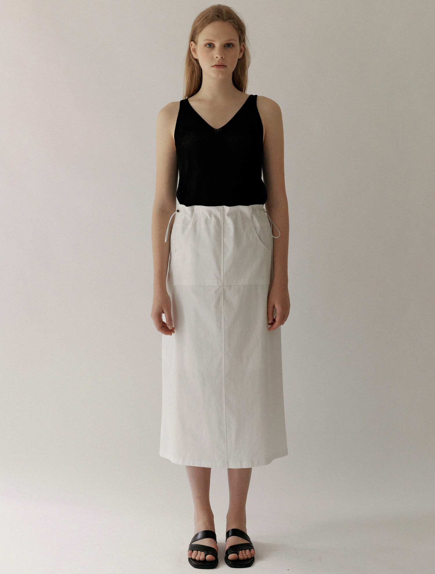 OUT OF STOCK / Drawstring natural Skirt - White
