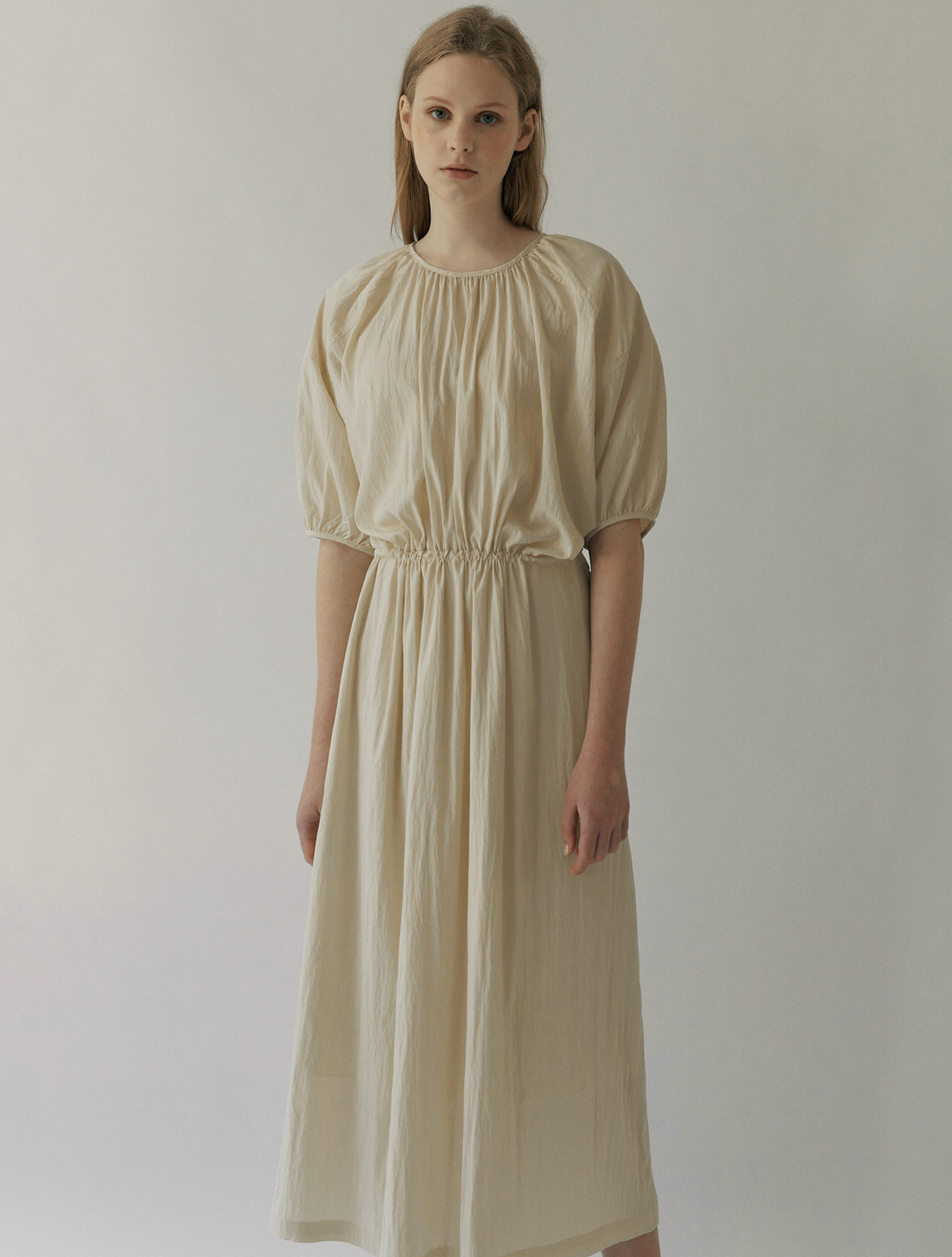 OUT OF STOCK / Drawstring Dress - Yellow beige