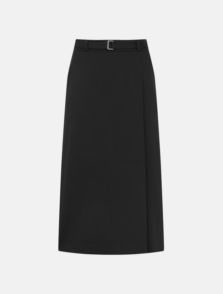 OUT OF STOCK / H-Line Belted Skirt - Black