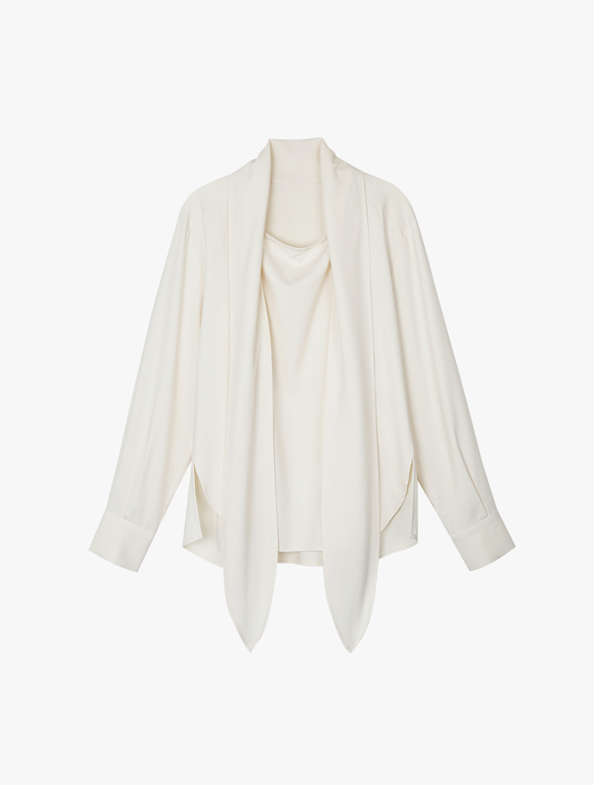 OUT OF STOCK / Draped Scarf Blouse - Cream
