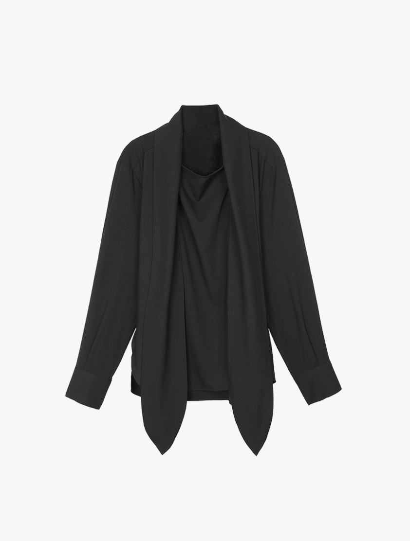 OUT OF STOCK / Draped Scarf Blouse - Black
