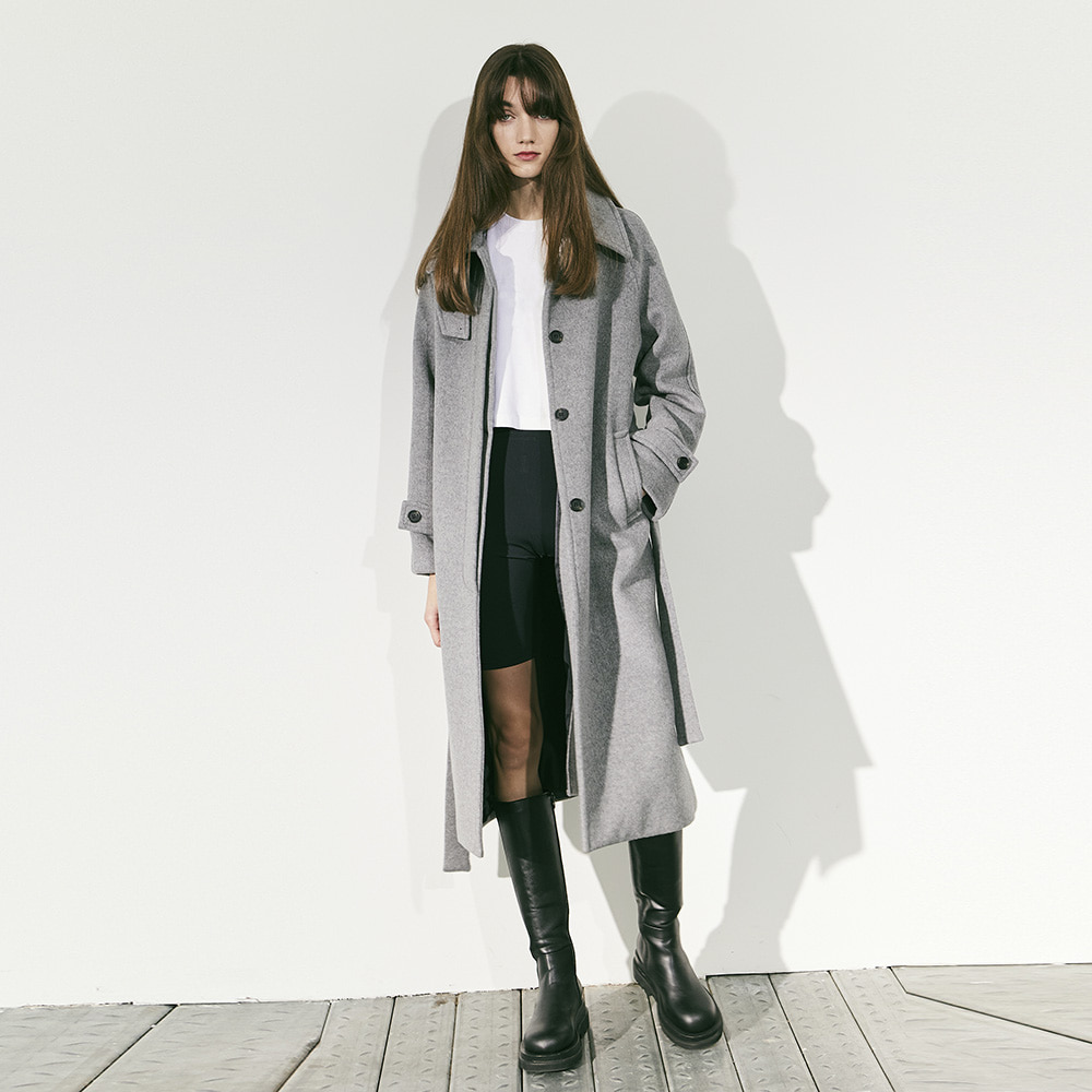 Single Wool Coat - Gray