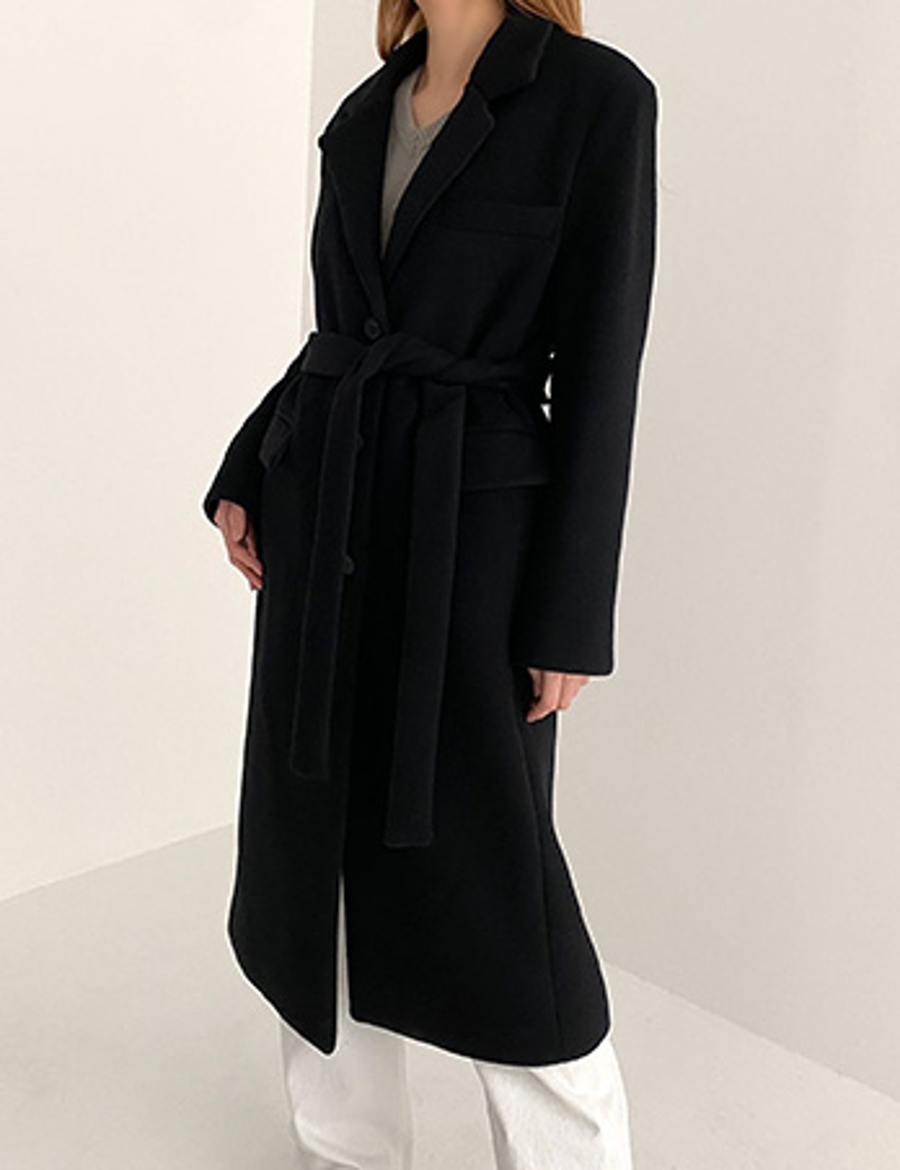 Belted Wool Coat - Black