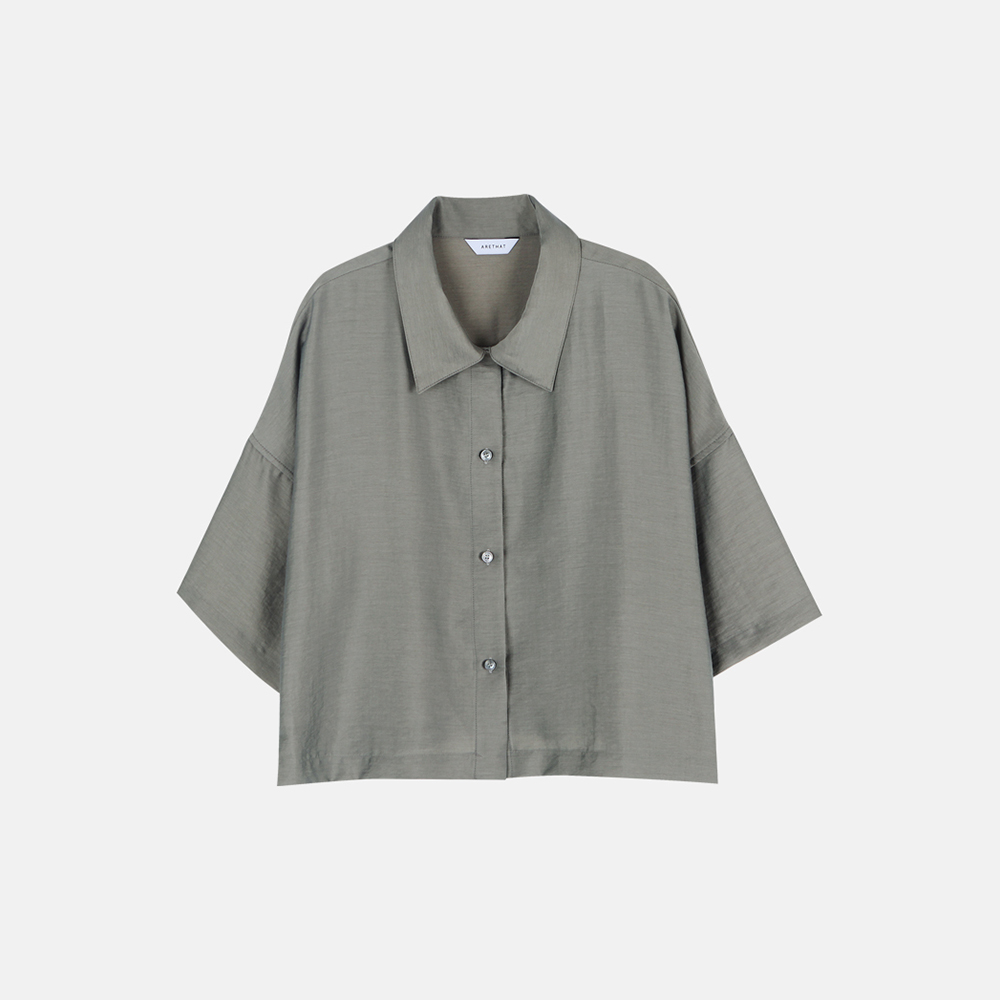 Open Collar Crop Shirt - Gray
